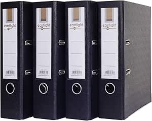 Eastlight A4 Extra Strong Black Lever Arch Files Plastic on Board Folder Document Storage, 70mm Spine (Pack of 4)